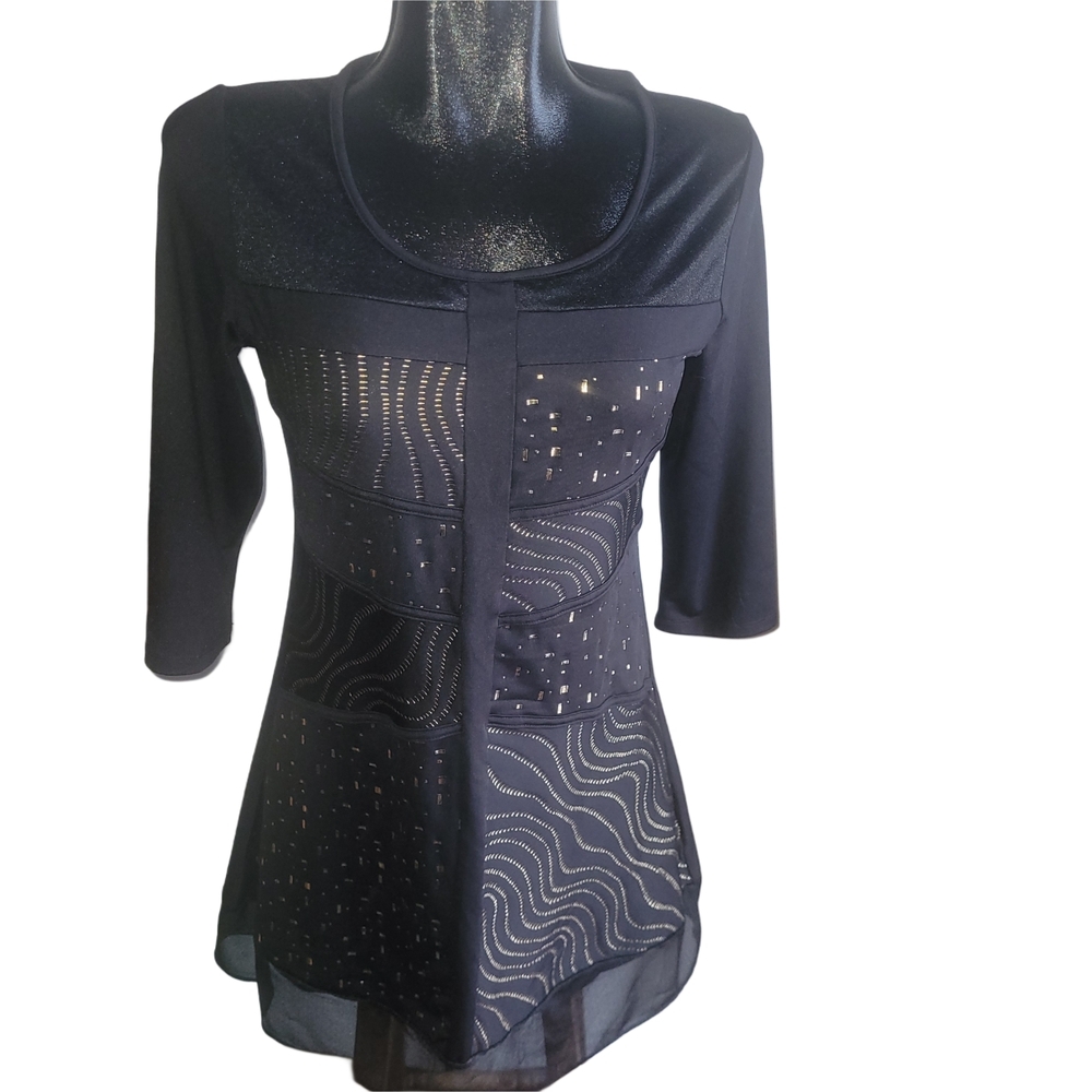 Champagne By Le Grenier Black And Gold Patterned Woman's Tunic XS